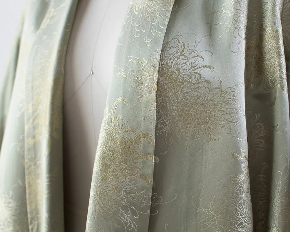 1950s Chrysanthemum Silk Satin Green Swing Coat | medium