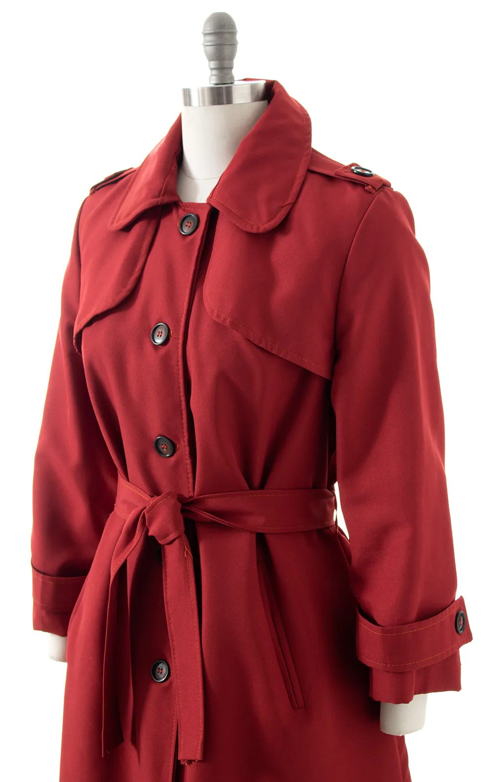 1970s Burgundy Belted Trench Coat | medium/large