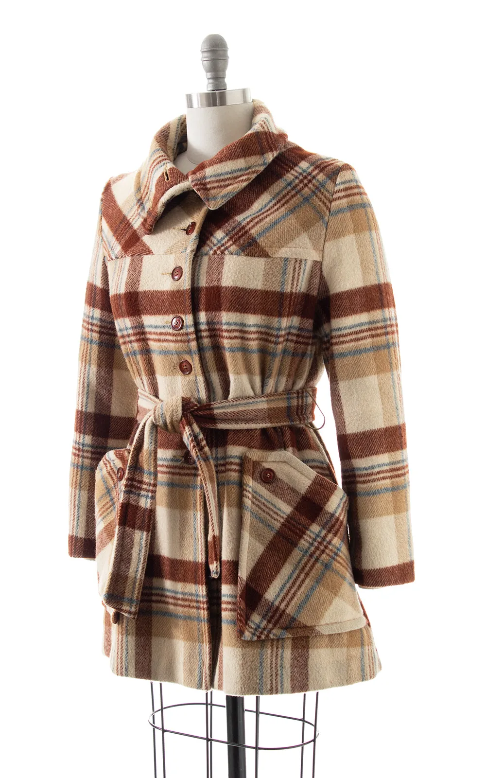 1970s Plaid Belted Coat | small