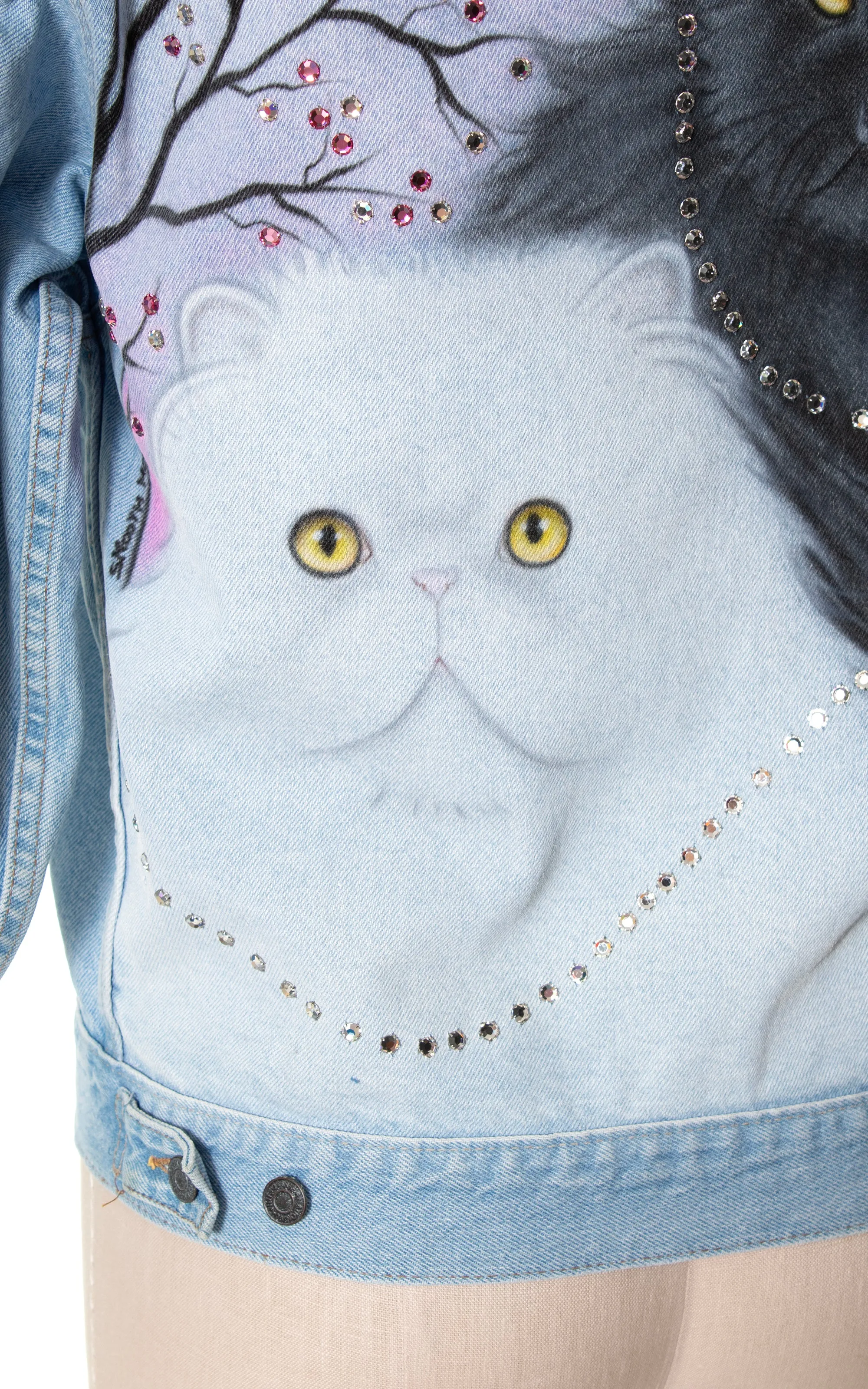 1990s Cat Novelty Print Hand-Painted Jean Jacket | large/x-large