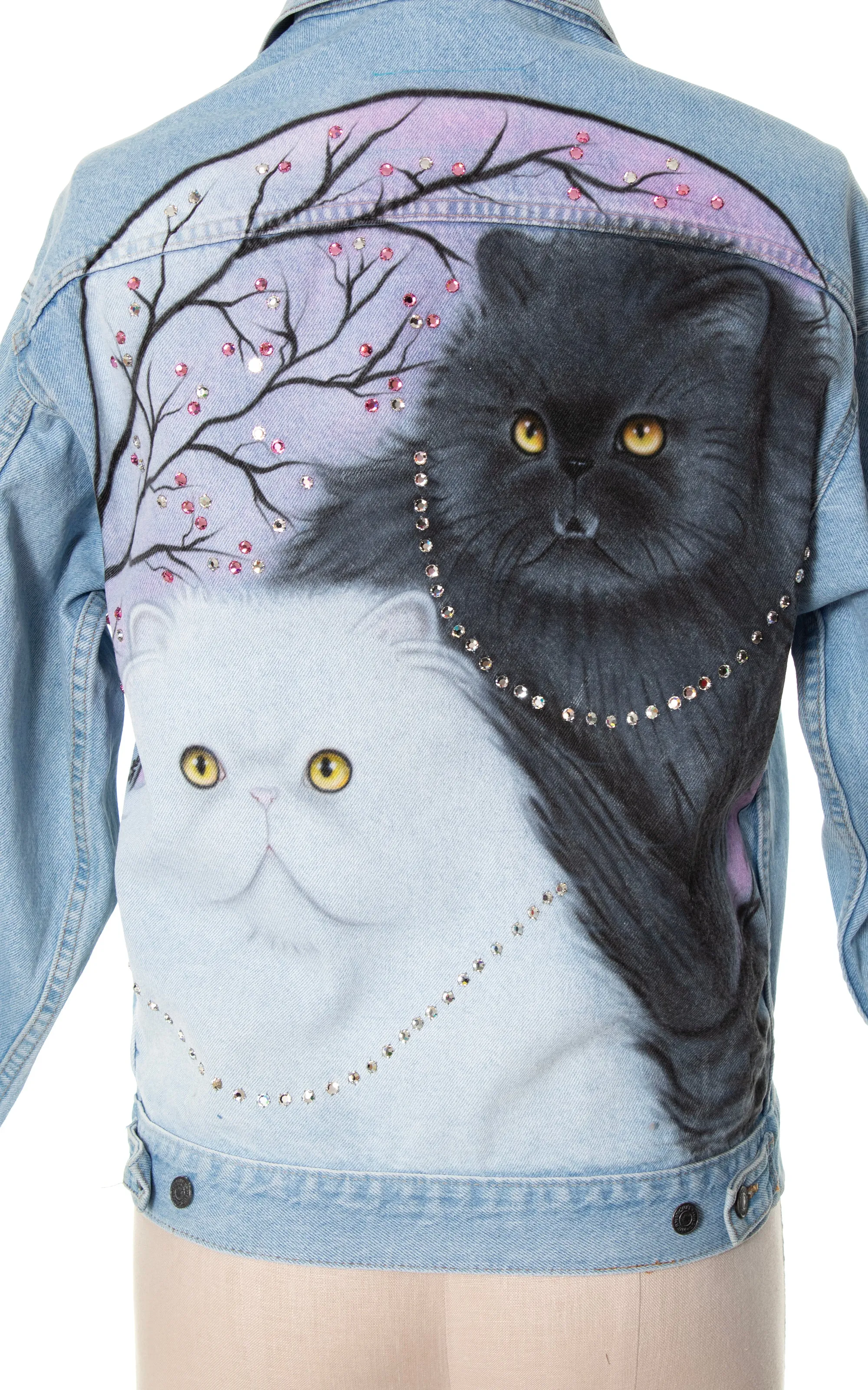 1990s Cat Novelty Print Hand-Painted Jean Jacket | large/x-large
