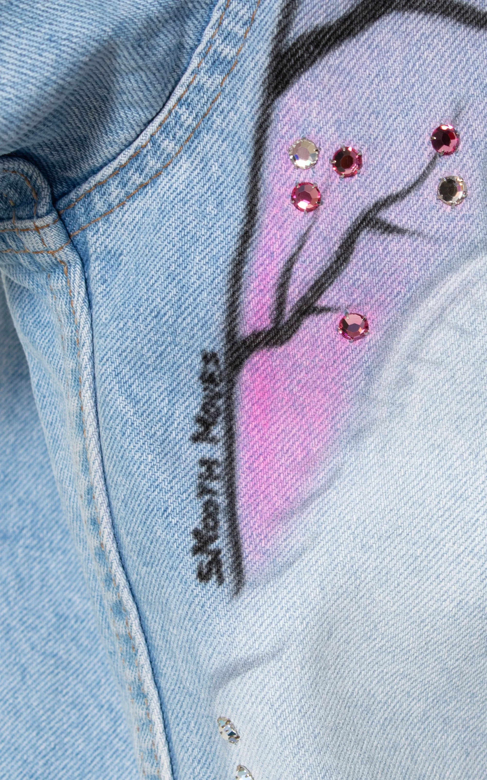 1990s Cat Novelty Print Hand-Painted Jean Jacket | large/x-large