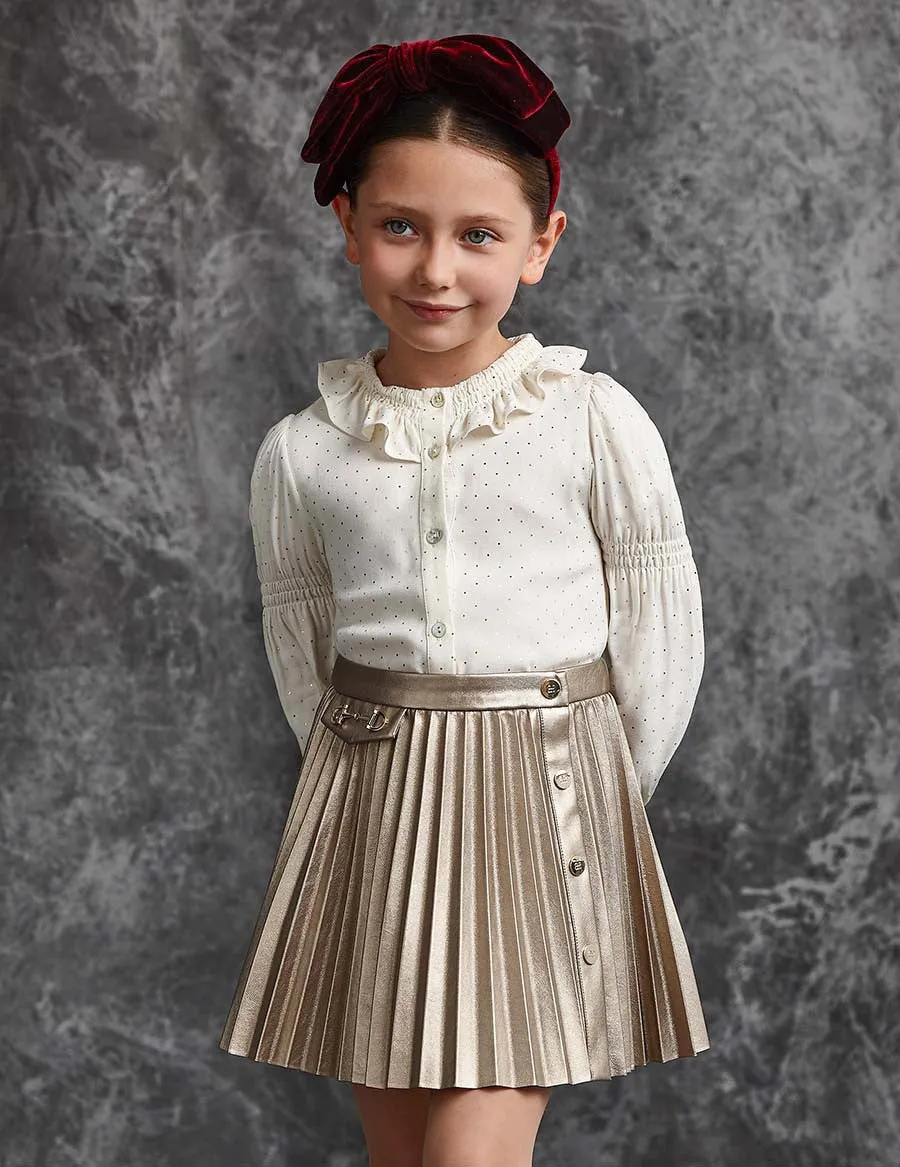 Abel & Lula Girls Cream Printed Polka Dots Blouse