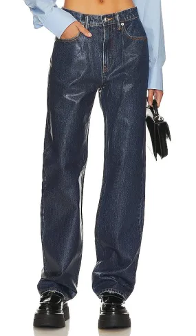 Alexander Wang Ez Mid Rise Relaxed Straight Coated Jean in Blue