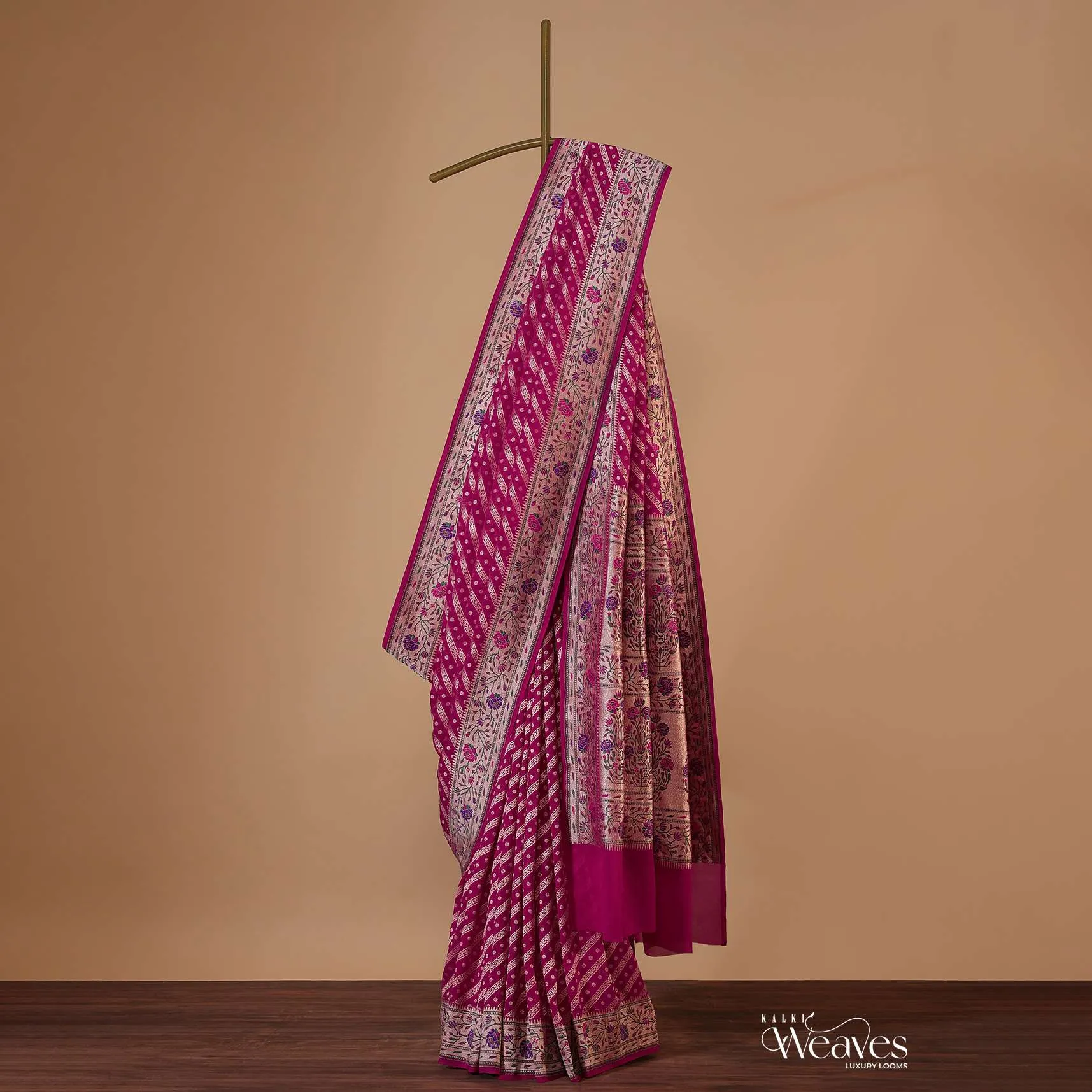 Azalea Pink Saree In Georgette With Banarasi Zari With Meena Work Border And An Unstitched Blouse