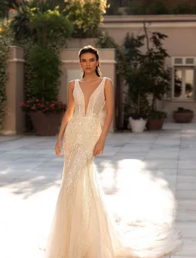Boho Deep V Neck White Wedding Dress