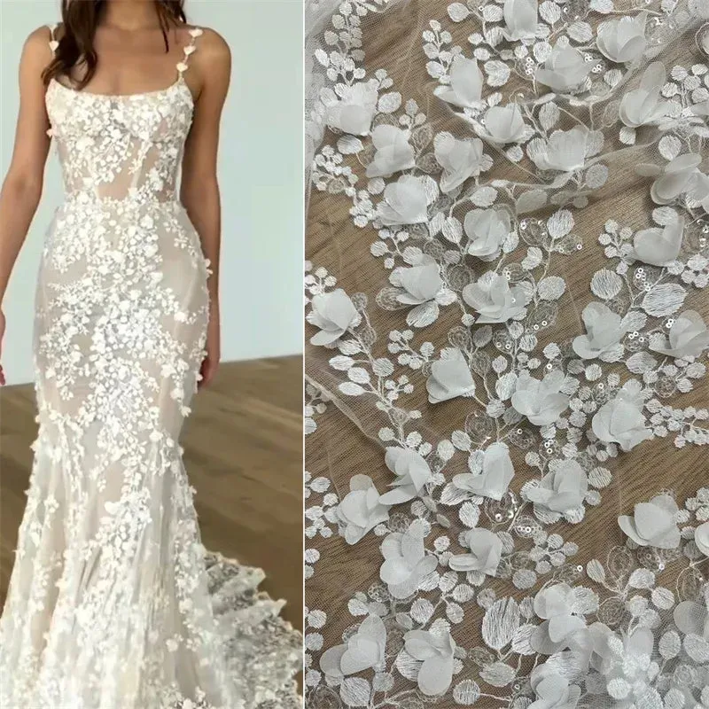 Charming Ivory Floral Lace Wedding Dresses Mermaid Bridal Gowns
