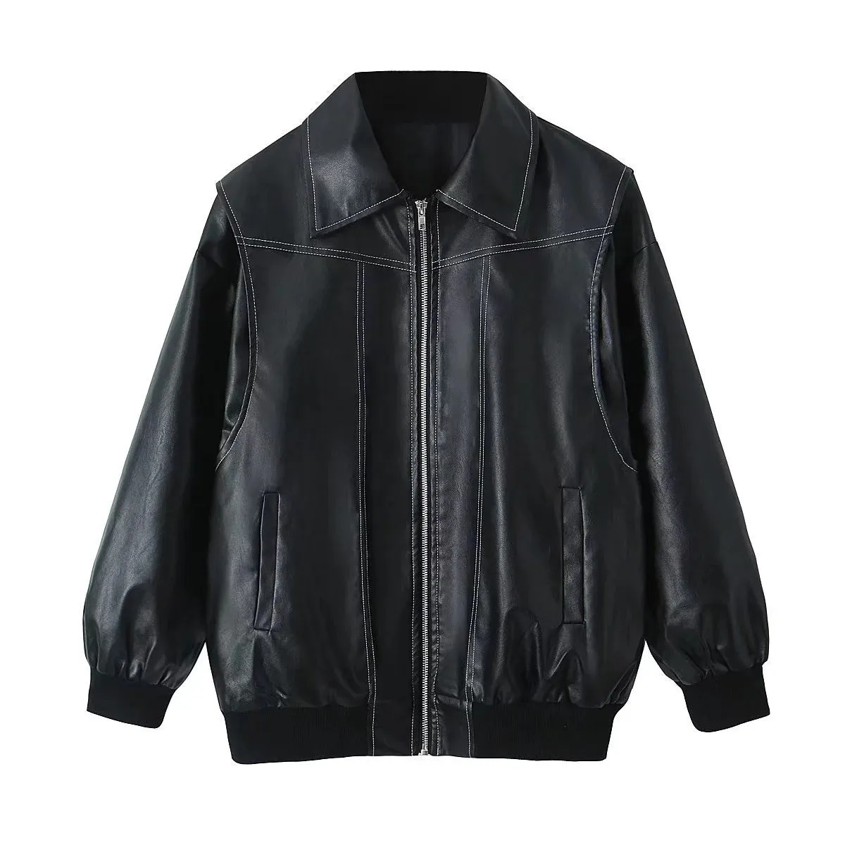 Chic Long Sleeve Moto Leather Jacket