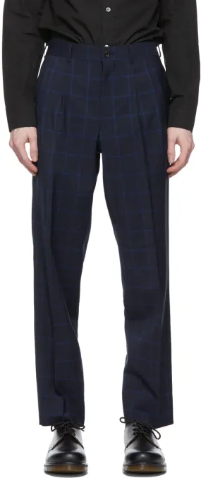 Comme des GarÃ§ons Homme Deux Navy Wool Windowpane Trousers