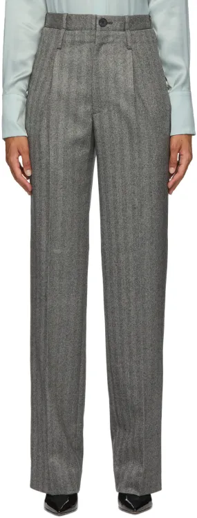 Commission Grey Herringbone Double Waisted Trousers