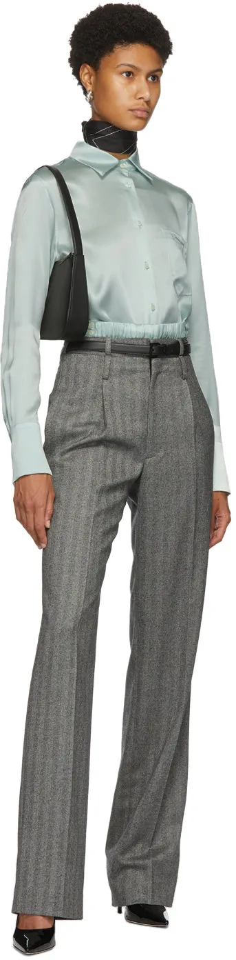 Commission Grey Herringbone Double Waisted Trousers