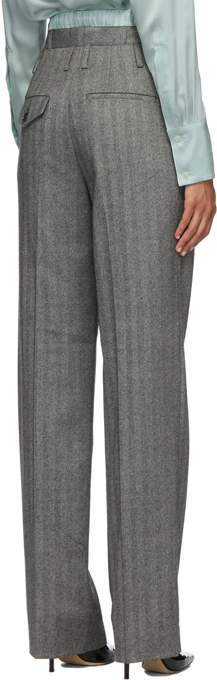 Commission Grey Herringbone Double Waisted Trousers