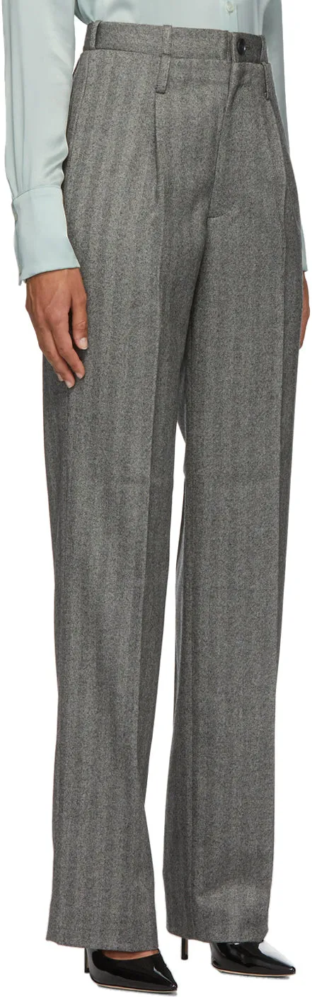 Commission Grey Herringbone Double Waisted Trousers