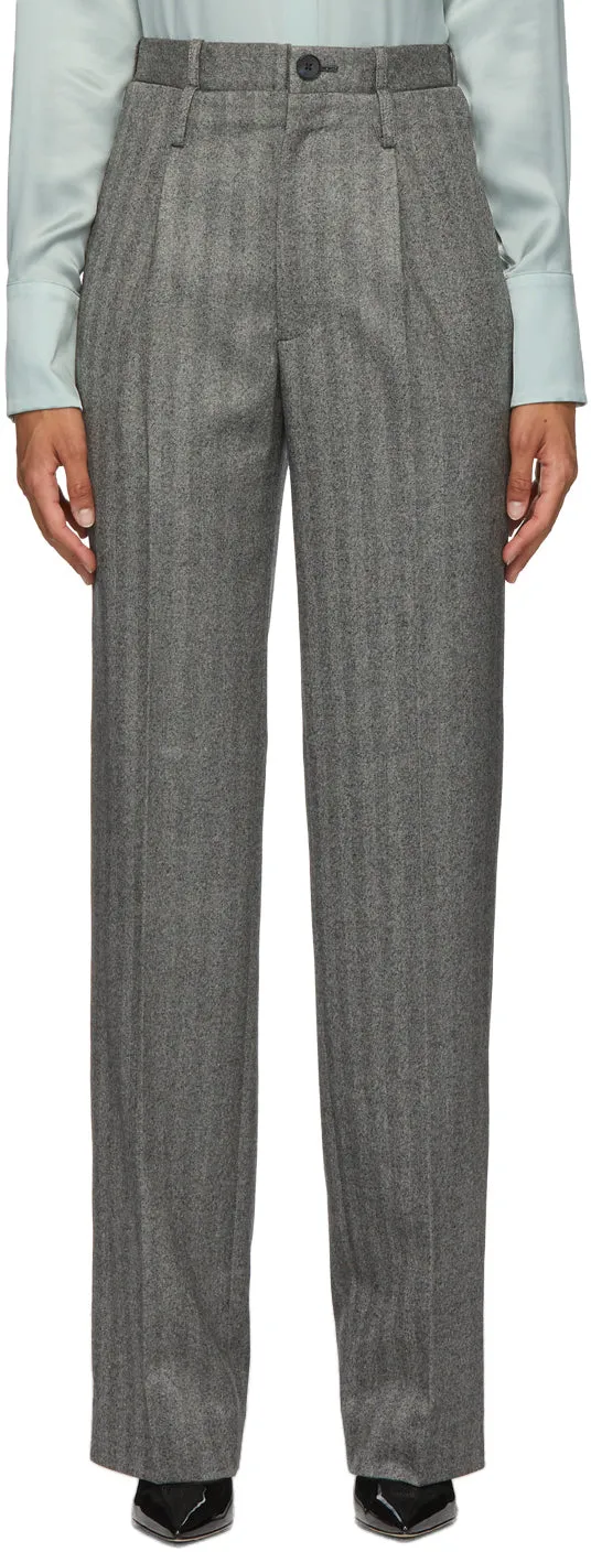 Commission Grey Herringbone Double Waisted Trousers