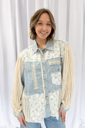 Crochet Sleeve Lace Detail Jacket in Denim