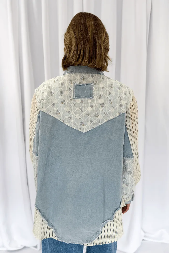 Crochet Sleeve Lace Detail Jacket in Denim