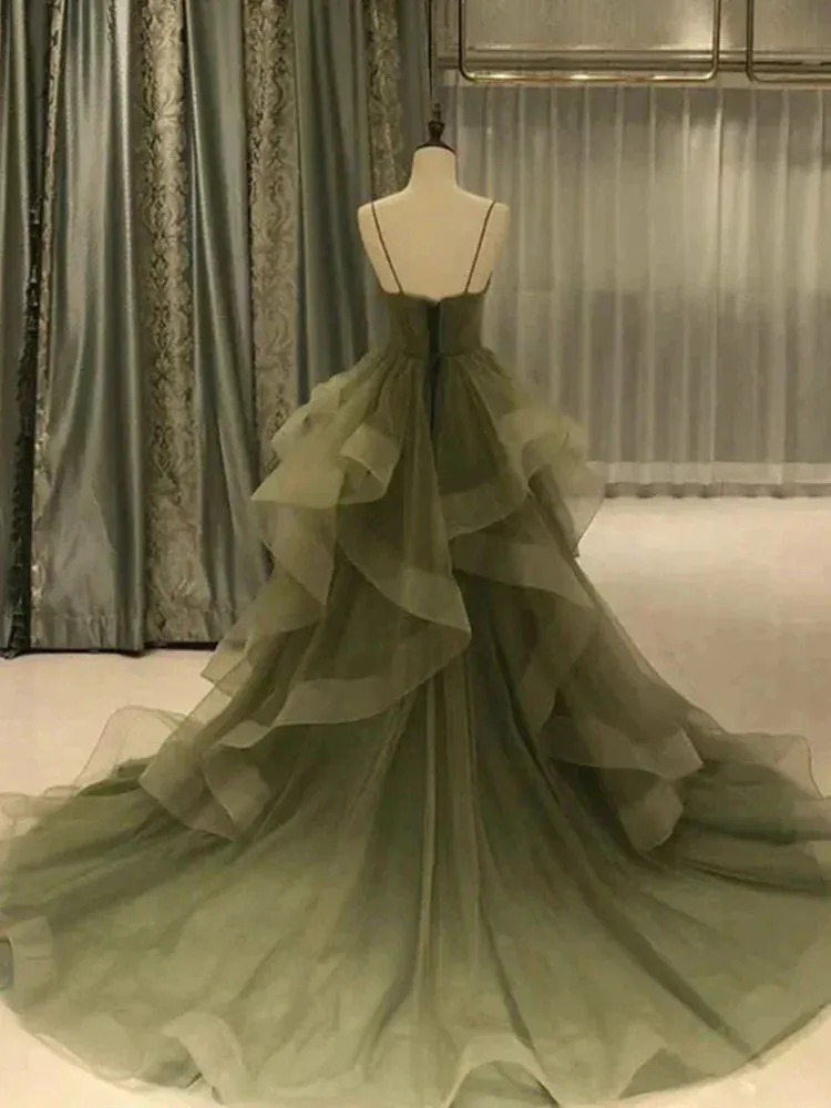Elegant Dress For Formal Spaghetti Strap Green A Line Long Prom Dress Formal Evening Gown Party Dress