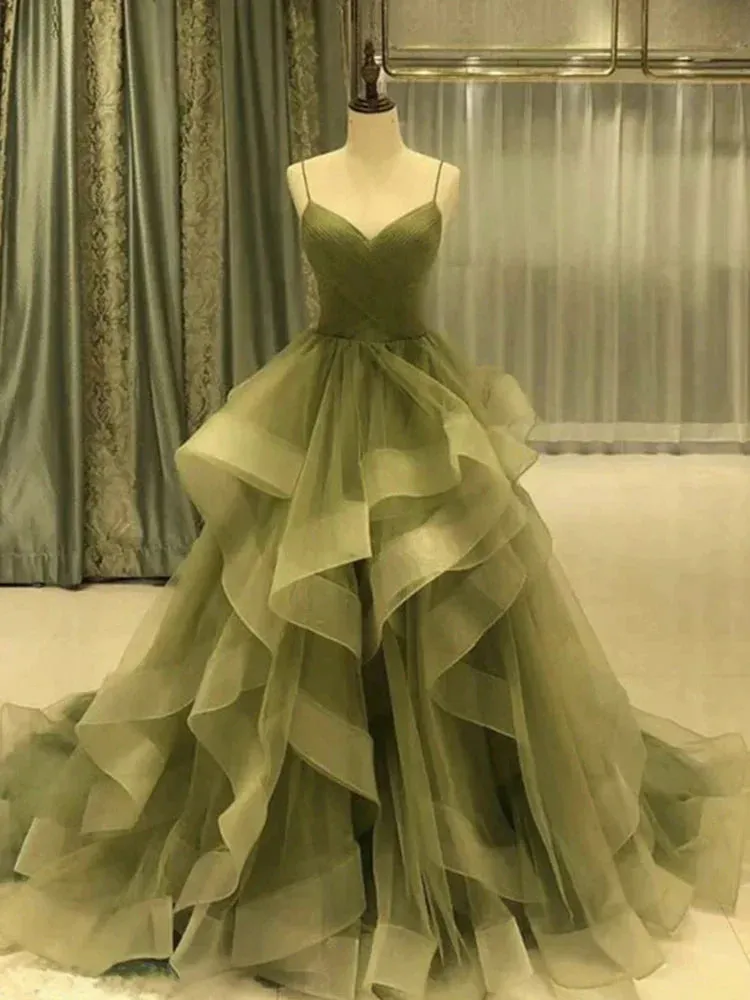 Elegant Dress For Formal Spaghetti Strap Green A Line Long Prom Dress Formal Evening Gown Party Dress
