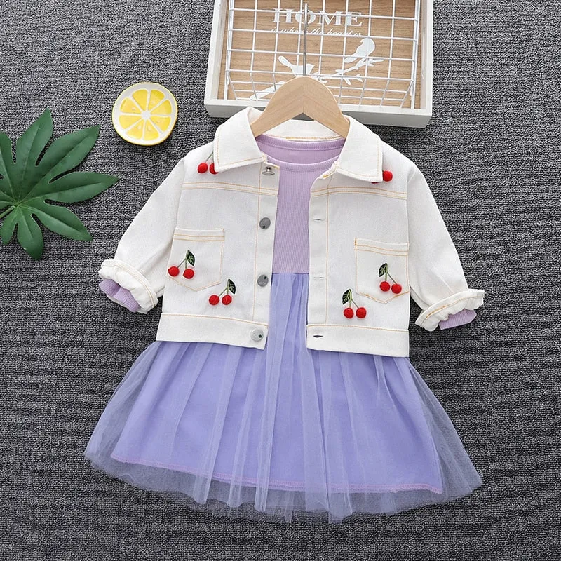 Fashion 0-4yrs Baby dress for girl denim jacket   gauze dress spring autumn fashionable fluffy princess dress