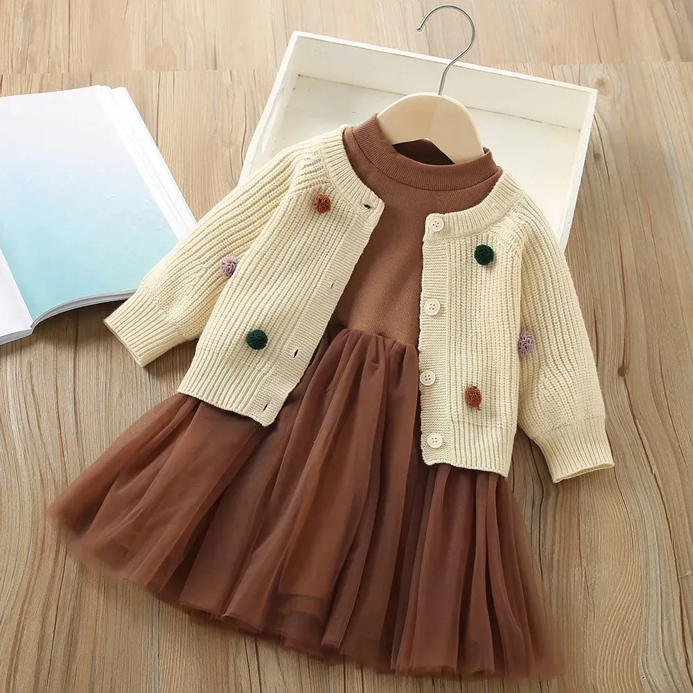 Fashion 0-4yrs Baby dress for girl denim jacket   gauze dress spring autumn fashionable fluffy princess dress