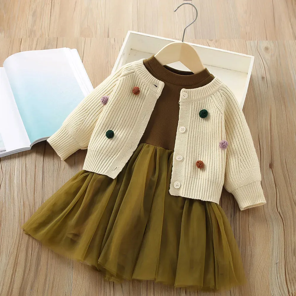 Fashion 0-4yrs Baby dress for girl denim jacket   gauze dress spring autumn fashionable fluffy princess dress