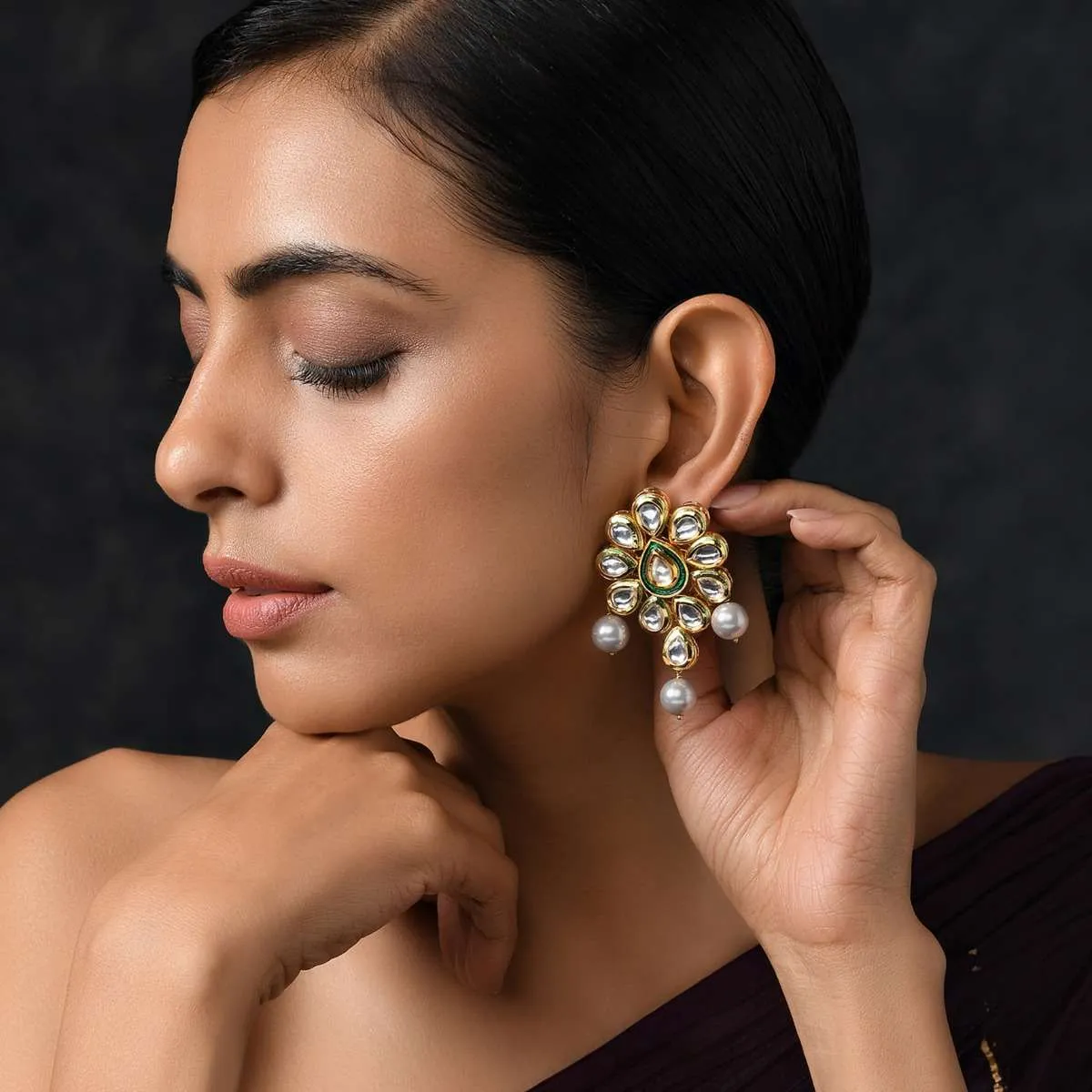 Gold Plated Earrings Studded With Kundan In Intricate Ethnic Floral Motif By Paisley Pop