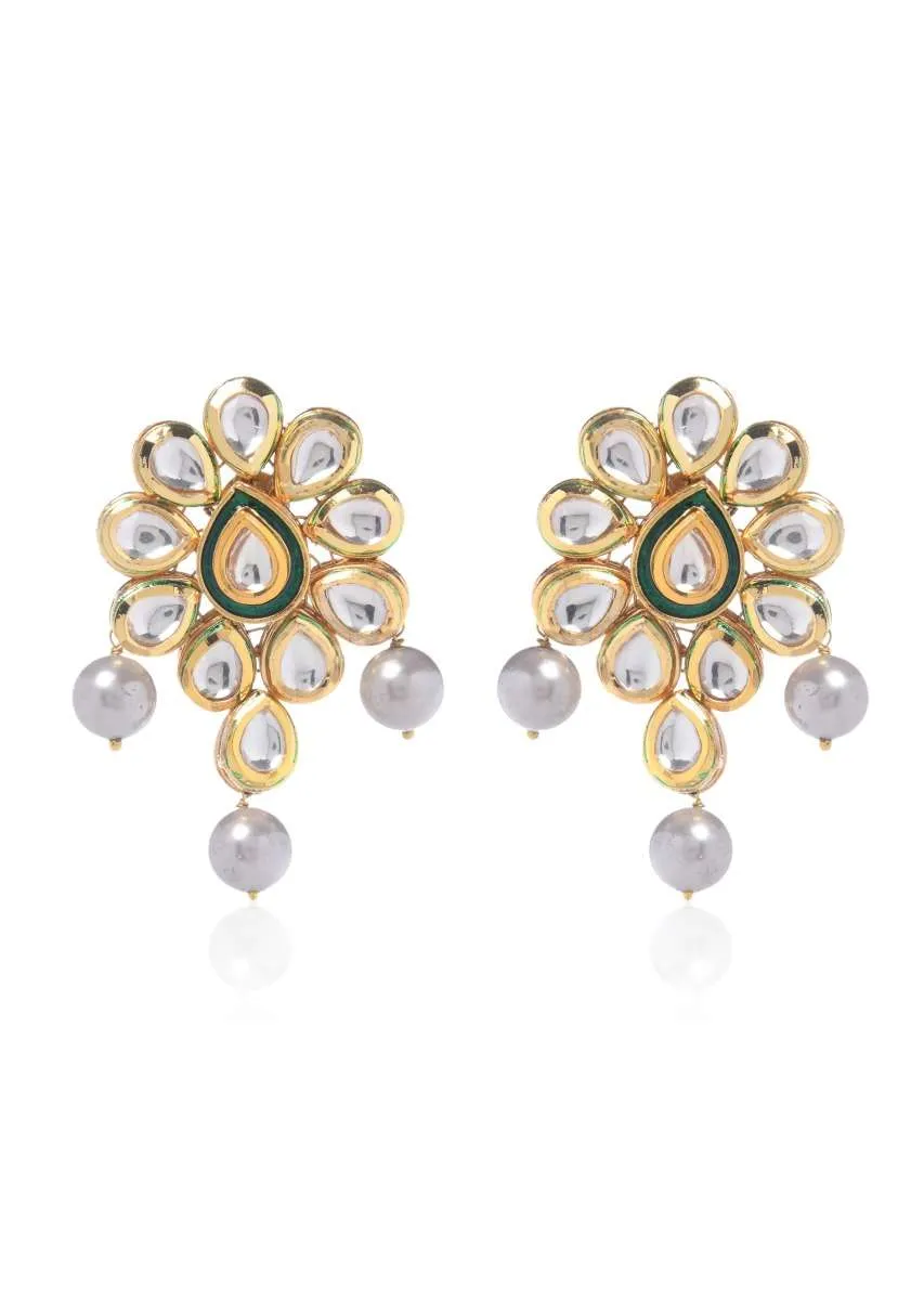 Gold Plated Earrings Studded With Kundan In Intricate Ethnic Floral Motif By Paisley Pop