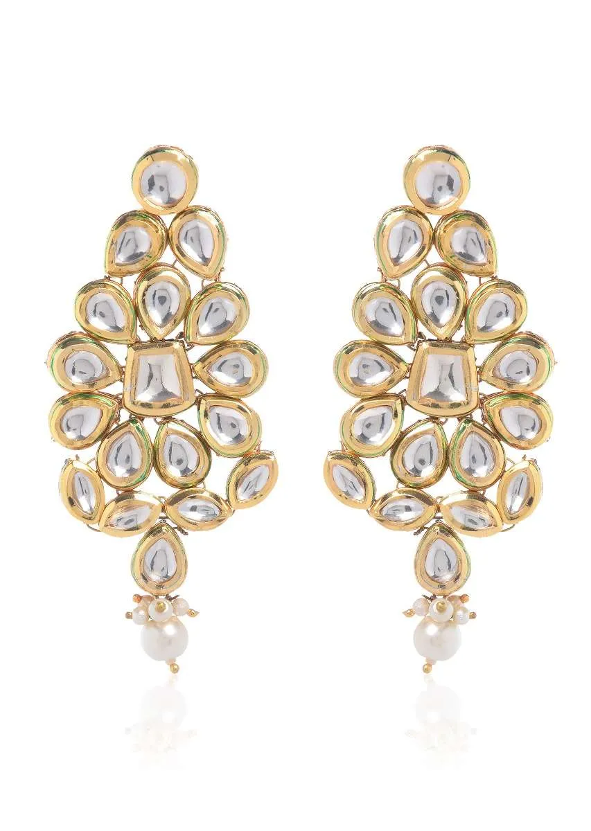 Gold Plated Earrings Studded With Kundan In Royal Ethnic Floral Motif By Paisley Pop