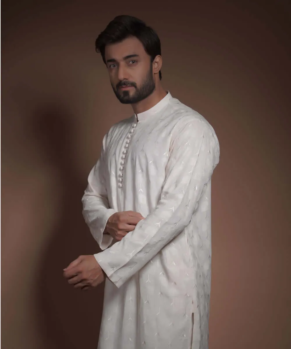 Ivory Floral Rawsilk Kurta Pyjama set