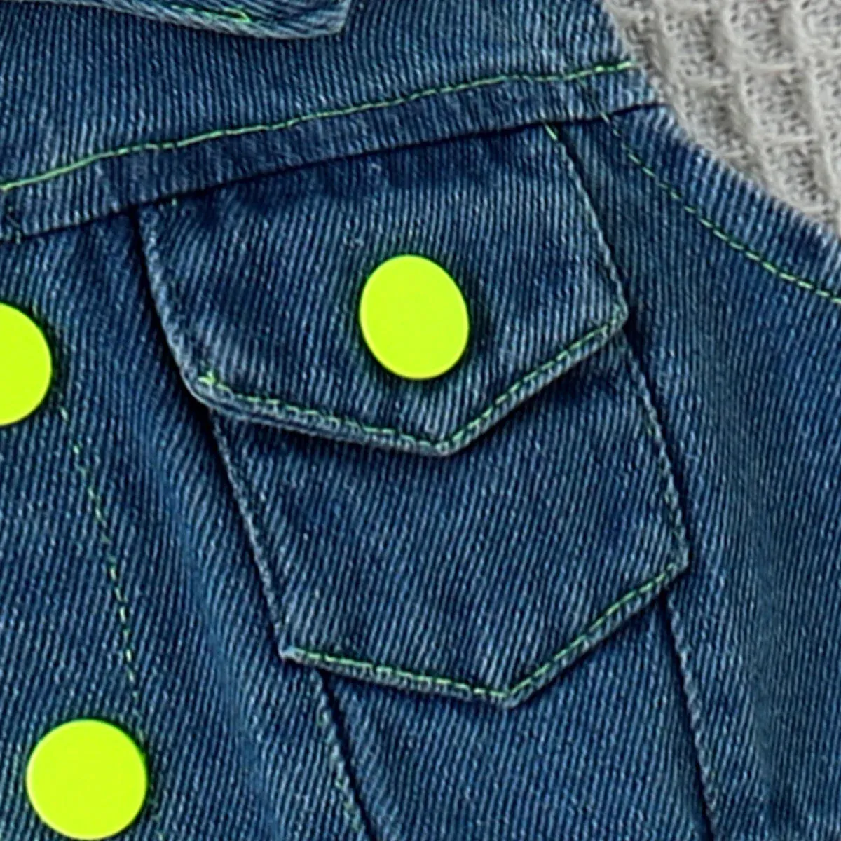 Neon Solid Rib-knit Romper   Denim Vest