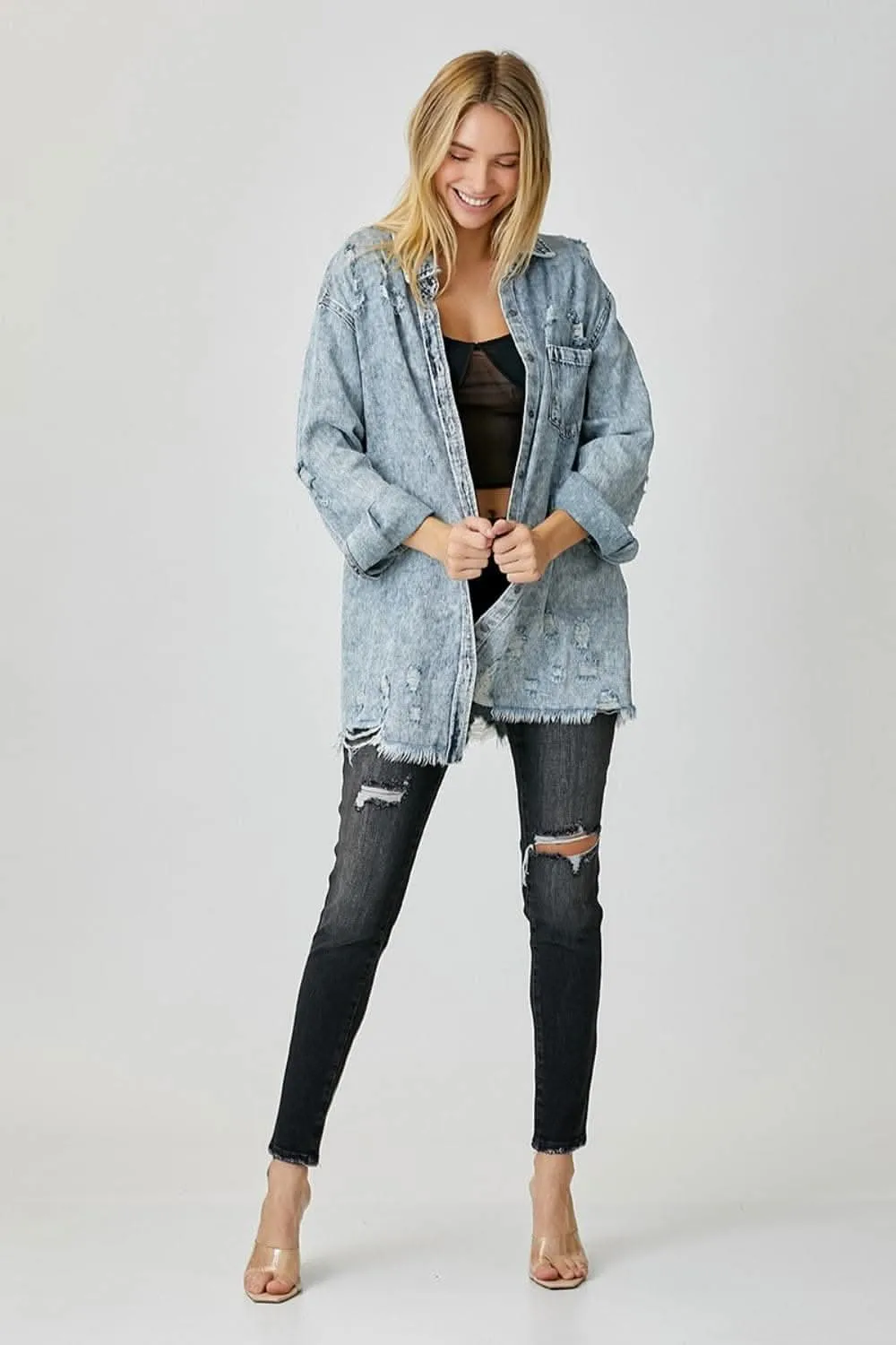 Risen distressed raw hem shirt