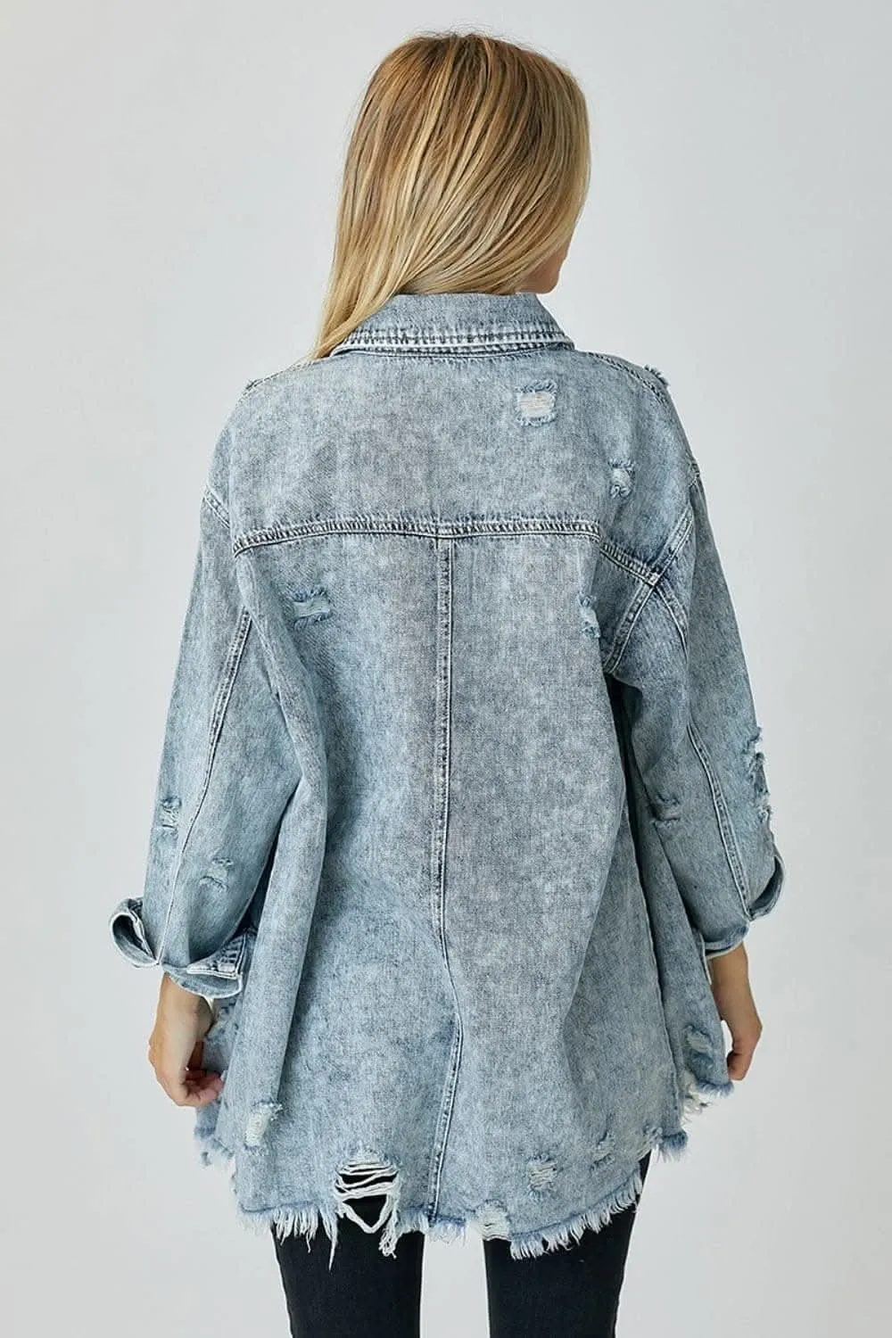 Risen distressed raw hem shirt