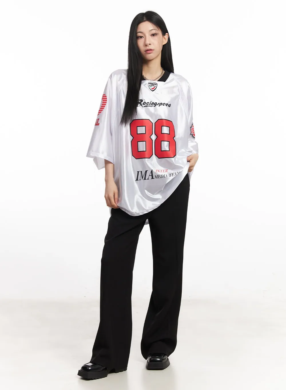 Side-Zip Loose-Fit Slacks CA516