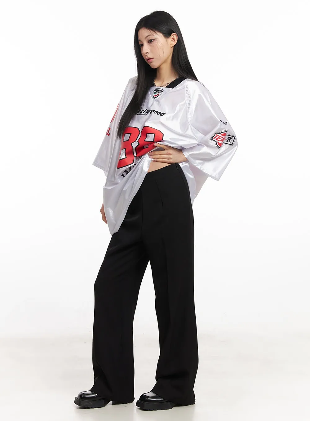 Side-Zip Loose-Fit Slacks CA516