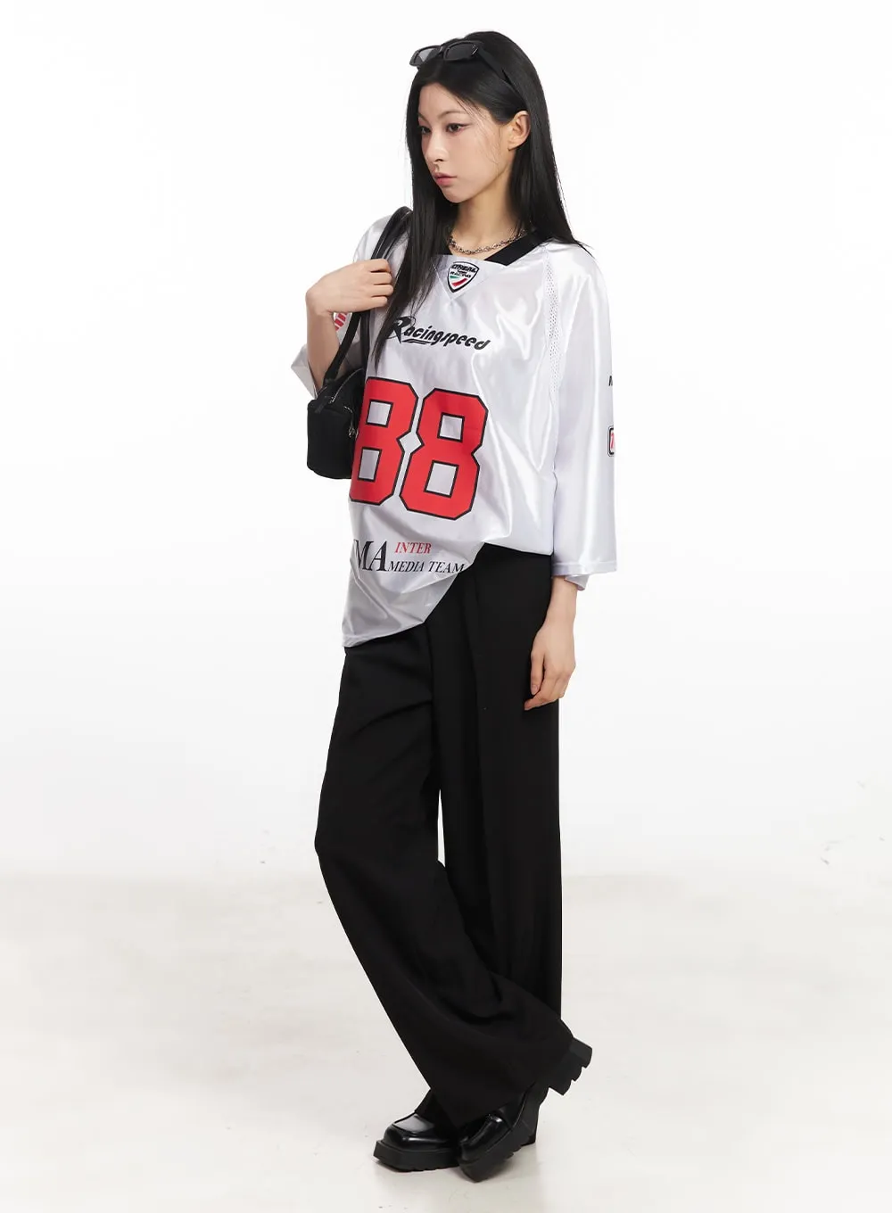 Side-Zip Loose-Fit Slacks CA516