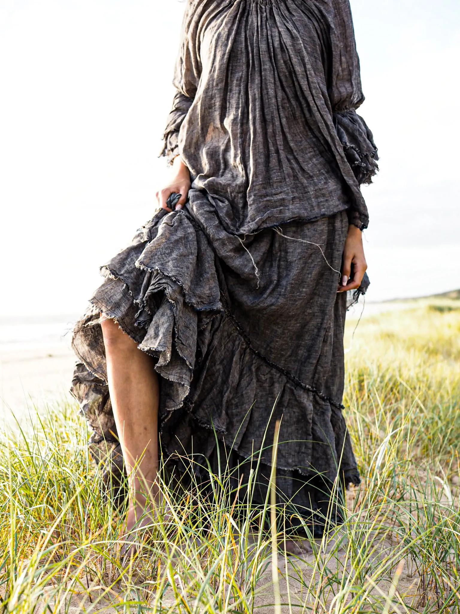 Swan skirt - (Linen Gauze) - denim blue
