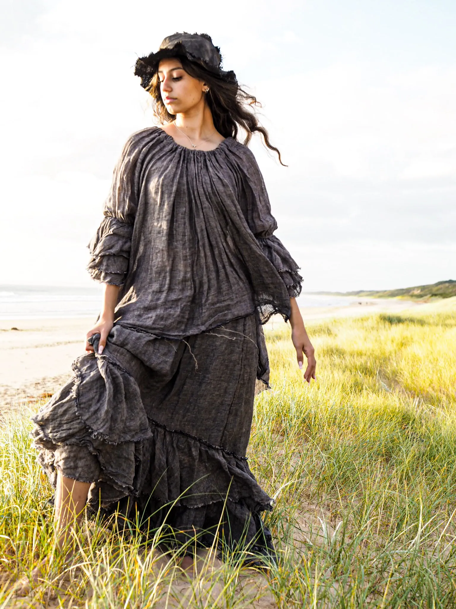 Swan skirt - (Linen Gauze) - denim blue