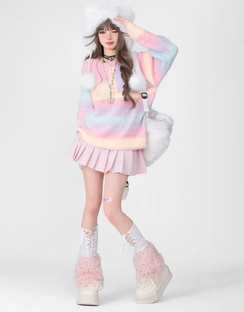 Sweet Style Rainbow Striped Crew Neck Sweater
