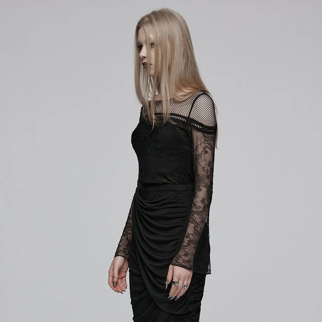 Translucency lace mesh T-shirt OZT-835TCF