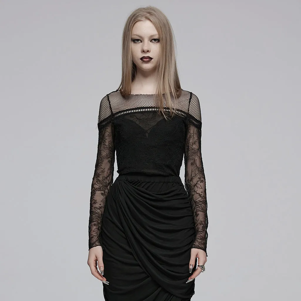 Translucency lace mesh T-shirt OZT-835TCF